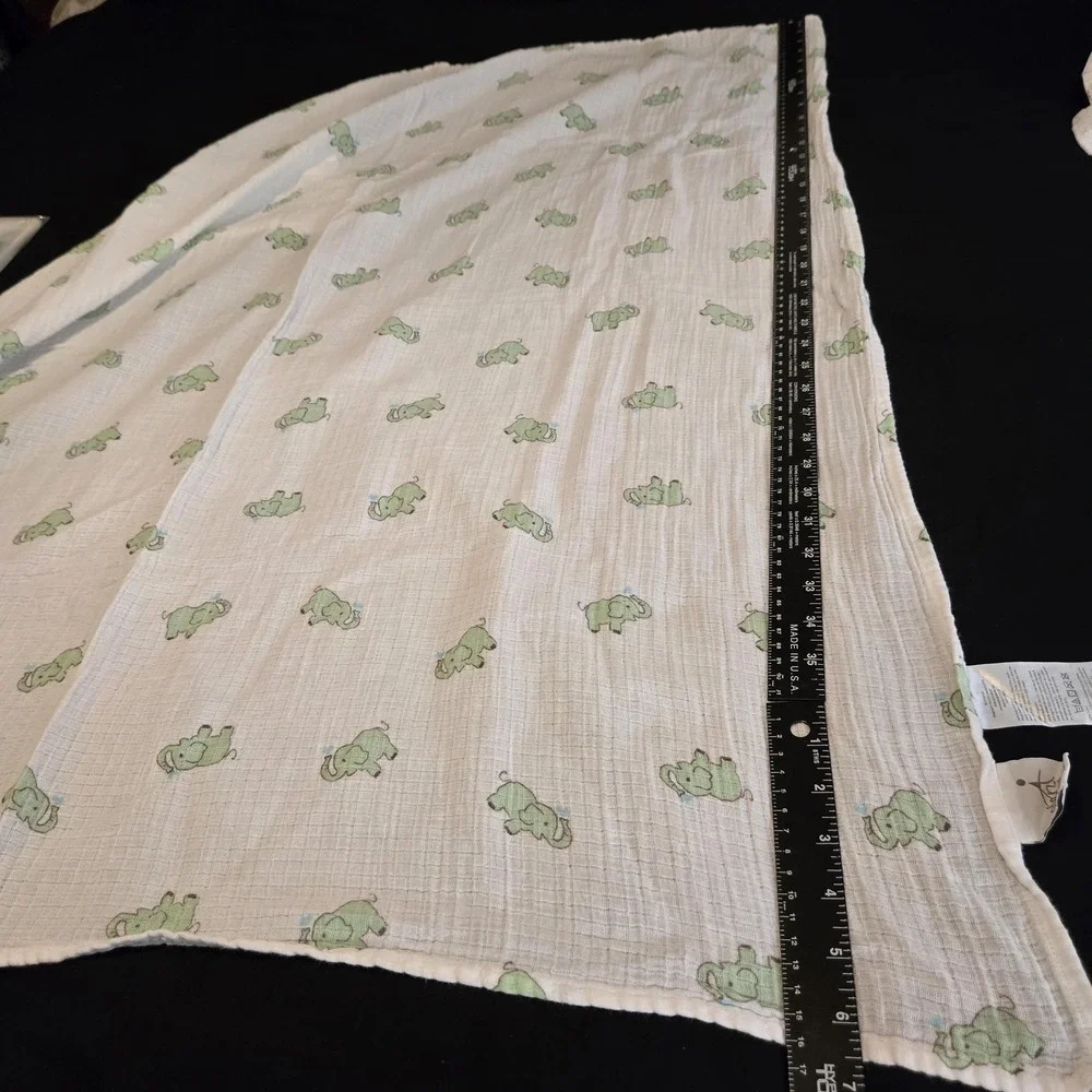 Aden + Anais‎ Muslin Swaddle Baby Blanket White Green Elephant Print 100% Cotton